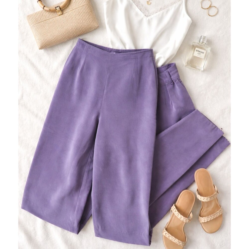 Lord & Taylor Petites 100% Silk Pants Women’s Size 14P Purple Wide Leg Dressy